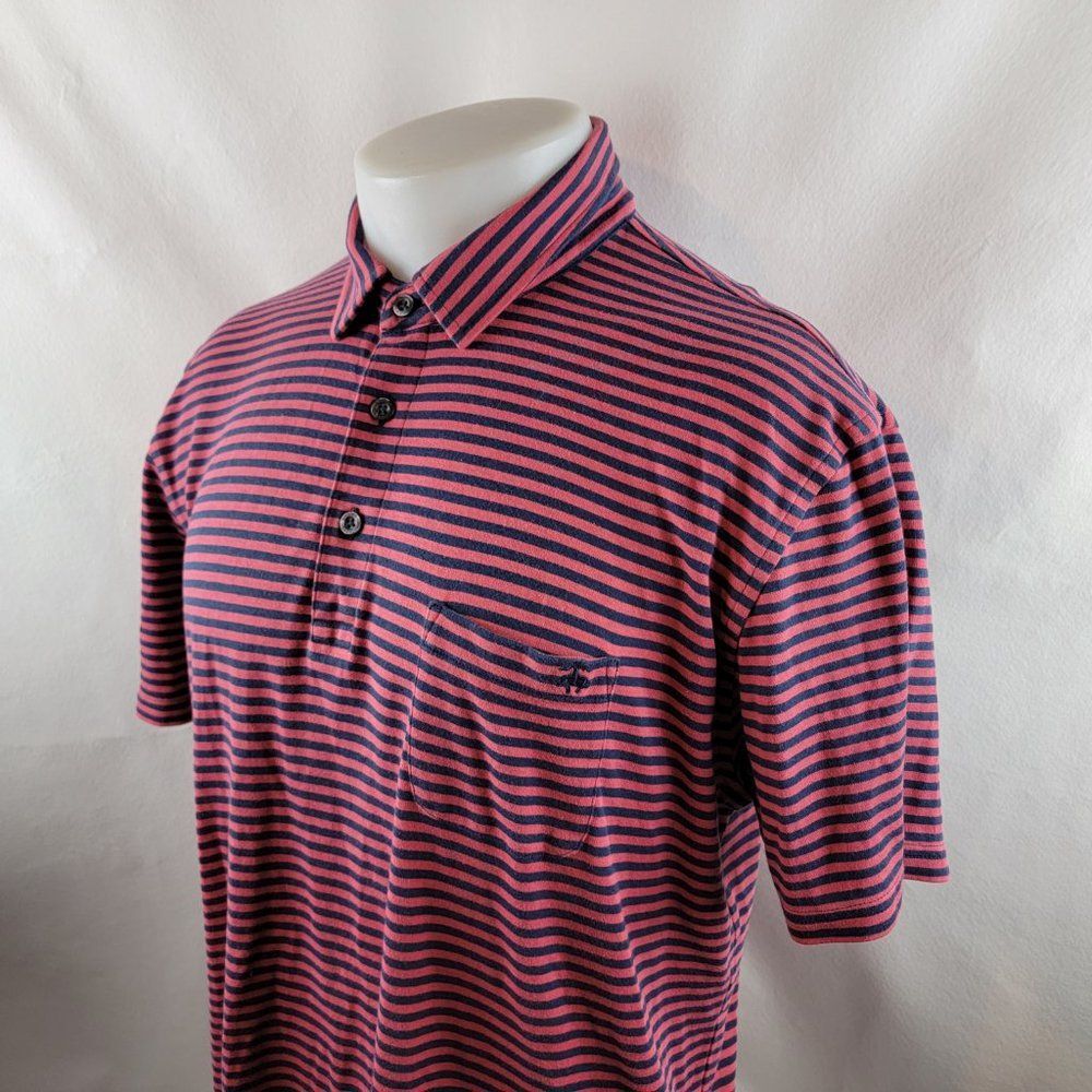 Brooks Brothers Shirt Mens Large Blue Red Polo Striped Slim Fit Logo Pocket Prep
